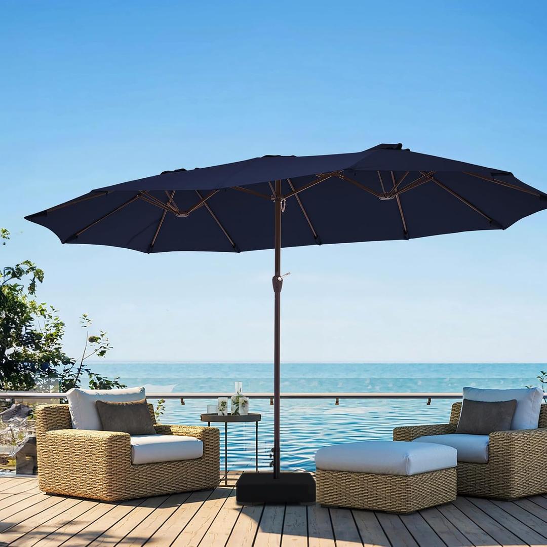 JEAREY 15ft Large Patio Umbrella with Base, Outdoor Rectangle Umbrella Double-Sided Market Umbrella with Stand for Pool, Deck, Backyard and Garden, Navy