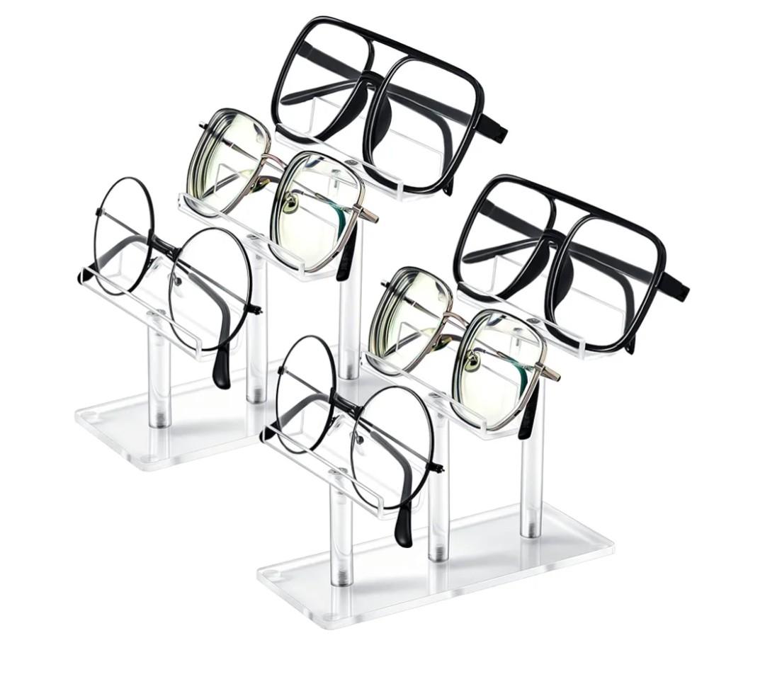 Sintuff 2 Pcs Eyeglasses Display Stand 3 Tiers Acrylic Sunglasses Holder Clear Sunglasses Organizer Frame Eyewear Glasses Stand for Glasses Shop Home Storage
