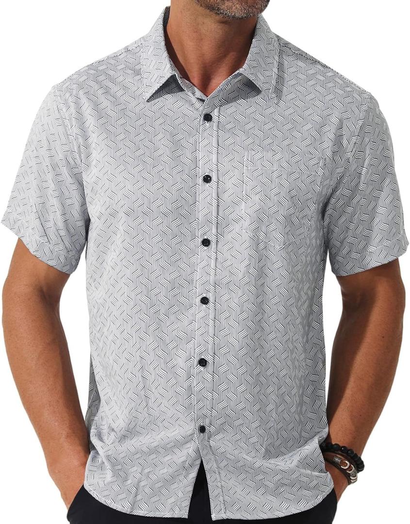 fohemr Mens Short Sleeve Casual Button Down Graphic Printed Shirt Summer Untucked Business Pattern Dress Shirts with Pocket, XXL