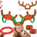 2PCS Christmas Party Toss Game Inflatable Reindeer Antler Hat with Rings for Kids Adults Family Xmas Fun Games(1 Pump，8 Rings, 2 Antlers)