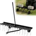 48" Tow Behind Dethatcher, Pull Behind Lawn Dethatcher with 24 Rust-Proof Tines & Heavy-Duty Tires, Tow Behind Rake for Yard & Garden Thatch and Dead Grass Removal, Fits Lawn Tractors, ATV, UTV, Black