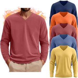 5 Pack Thermal Long Sleeve Shirts for Men V Neck Fleece T Shirt Loose Fit Base Layer Sweatshirts Cold Weather Size XXL