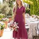 ZESICA Summer Dresses for Women 2026 Casual V Neck Short Sleeve Eyelet A Line Beach Vacation Long Maxi Dresses (L)