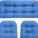 DANGHOOGY Wicker Chair Cushions, Waterproof Outdoor Loveseat Cushions for Patio Furniture, 3 Pieces Wicker Furniture Cushions, 1 Loveseat and 2 U-Shaped Cushions, Blue