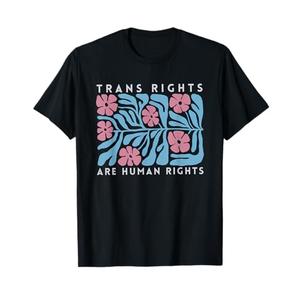 Trans Rights are Human Rights Boho Floral Transgender Pride T-Shirt, Size L