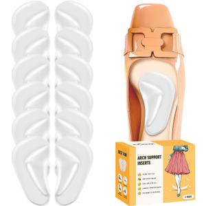 Arch Support Inserts for Women Flat Feet (6 Pairs), Soft Gel Arch Support Insoles for Plantar Fasciitis, Reusable Arch Pads for Foot Pain Relief, One Size Fits Any (Clear)