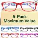 Gaoye 5-Pack Reading Glasses Blue Light Blocking, Spring Hinge Readers for Women Men Anti Glare Filter Lightweight Eyeglasses (5-Pack Mix Color 3,1.0)