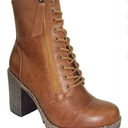 Malia Tan Light Brown Soda Riding Booties Women Chunky High Heel Combat Ankle Boots Army Military
7