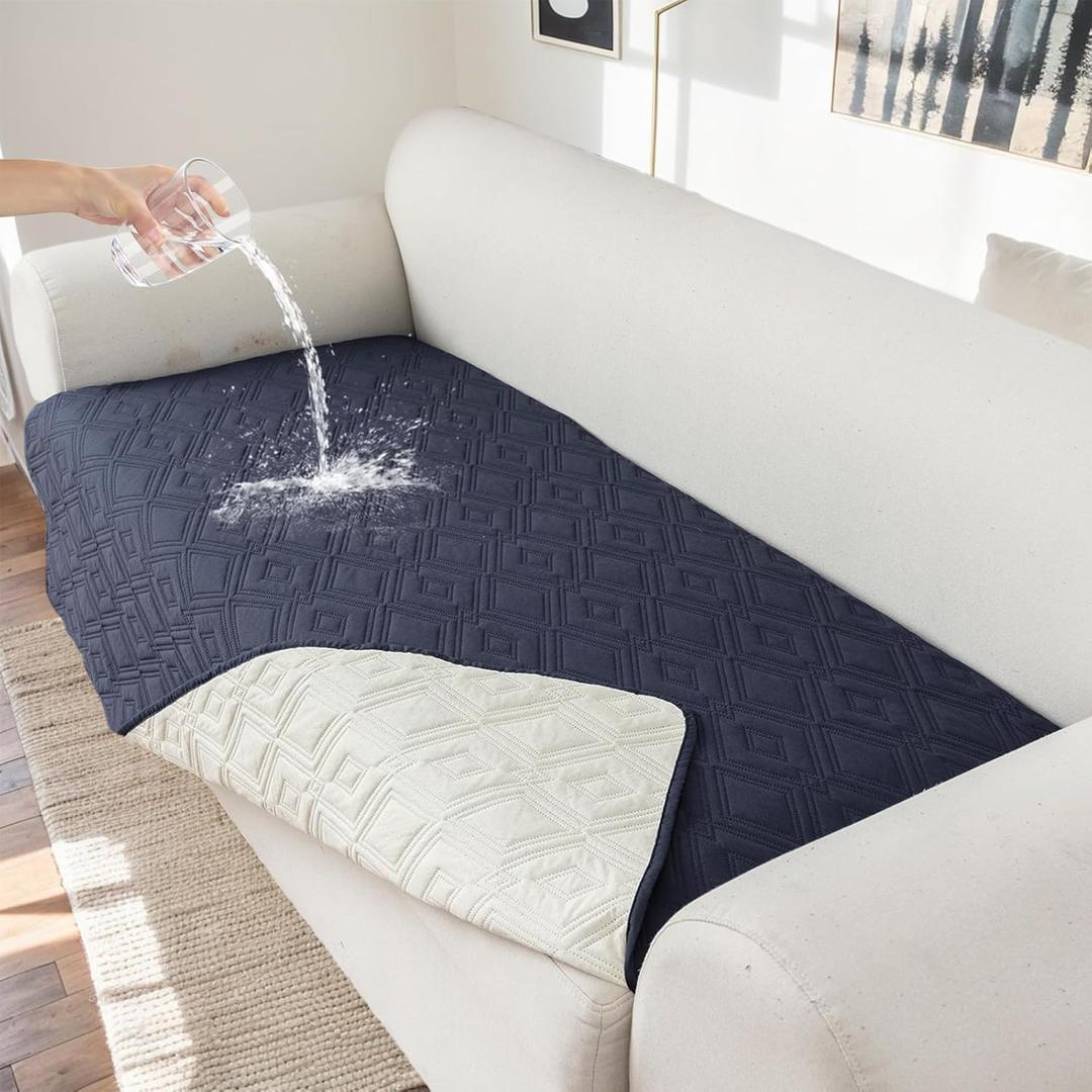 Genina 100% Waterproof Couch Cover for 3 Cushion Couch Sofa Cover for Dogs, Anti-Slip Sofa Covers Washable Couch Covers for Sectional Sofa L Shape Furniture Protector, 1 Piece (Navy Blue, Sofa)