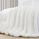 Carriediosa Chunky Knit Throw Blanket 50" X 60", 100% Hand Made Large Chenille Loop Yarn Soft Fluffy Throws for Couch Sofa Bed, Big Crochet Cozy Heavy Thick Cable Woven Blankets, Snow White