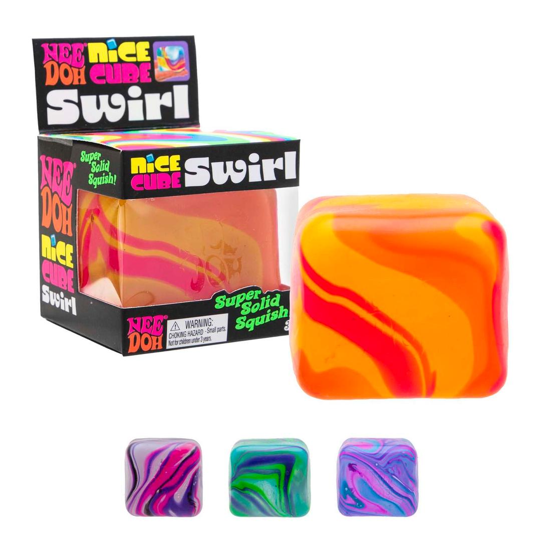 Schylling NeeDoh Nice Cube Swirl Sensory Toy with a Super Solid Squish Unique, Swirling Color Blend Color (1 Per Pack)