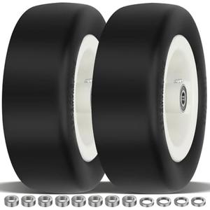 2 Pcs 13x5.00-6 Flat Free Tire and Wheel with Reinforced Rim and 3/ 4" Chrome Steel Bearings, 13x5x6 Lawn Mower Tires for Residential and Commercial, Zero Turn Mower Front Tires, 4.2"-6.2" Centered Hub