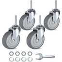 4 x Finnhomy Caster Wheels 3 Inch Set of 4 Heavy Duty Threaded Stem Casters 5/16"-18x1-1/2 Swivel Rubber Industrial Castors Premium Wheels for Wire Shelving/Furniture/Carts Load Bearing 720 Lbs Gray