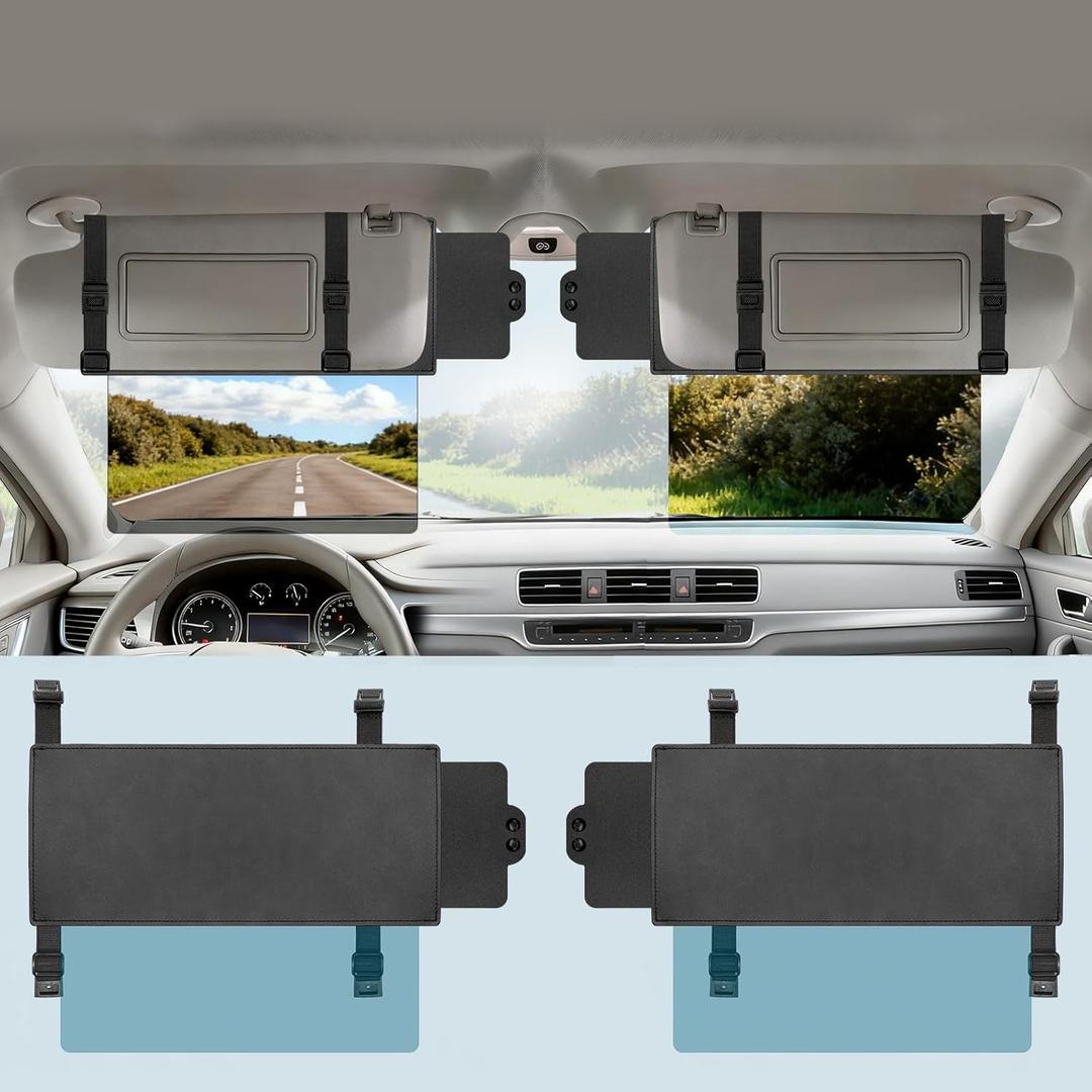 Veharvim Polarized Sun Visor Extender, Upgraded UV400 Car Sun Visor Extension with PC Lens and Side Sunshade,Anti-Glare Visor for Safe Driving,UV-Filtering (No Zipper, (Driver+Passenger) Side)