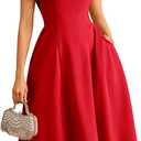 Bridesmay Women's Elegant Crew Neck Swing A Line Wedding Guest Dress Sleeveless Formal Midi Dress with Pockets 2026 Medium