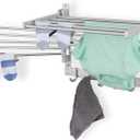BGT Wash Clothes Drying Rack Wall Mount Laundry Room Organizer with Hooks & Swing Arms, 17" Metal Laundry Rack Silver