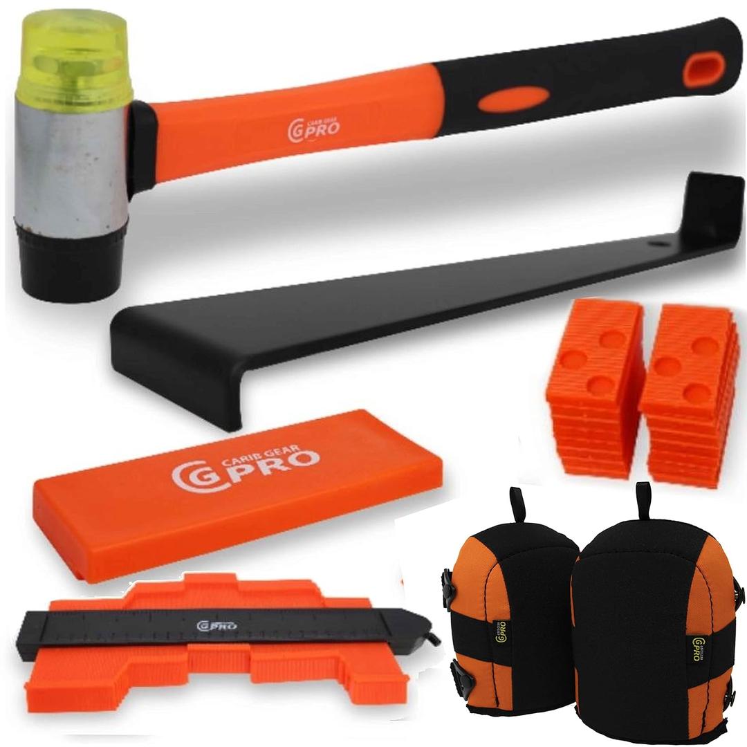 Laminate Flooring Installation Kit - Heavy Duty Tools with Knee Pads, 45 pc Pull Bar, Tapping Block, 40 Spacers and Rubber Mallet with Fiberglass Handle
