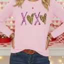 Valentines Day Shirts for Women XOXO Heart Graphic Tshirt Valentine Gifts Long Sleeve Tee Tops (Pink, L)