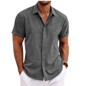 COOFANDY Men's Linen Shirts Short Sleeve Casual Shirts Button Down Shirt for Men Beach Summer Wedding Shirt, Size Small