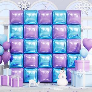 Blue and Purple Square Foil Balloon Wall,19 Inches Double Sided Chrome Square Balloons Tunnel Arch Kit for Baby Shower,Princess Wedding,Birthday Party Decoration