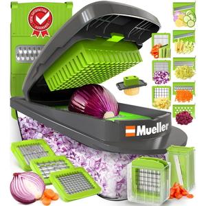 Mueller Pro-Series-10 in 1-8 blades for Vegetable Slicer Chopper, Onion Mincer Chopper, Cutter, Dicer, Egg Slicer, Tomatoes Cutter, Pickle Slicer, Grater, Slicer with Container