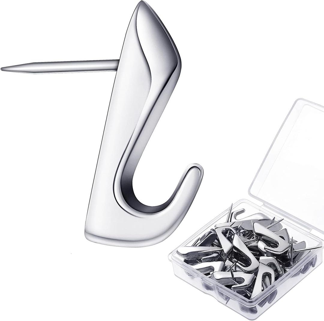 Hotop 15 Pieces 20 Lbs Pin Hooks Push pin Hangers Metal Hooks Picture Hanging Nails for Home Office Wooden or Fabric Wall(Silver)