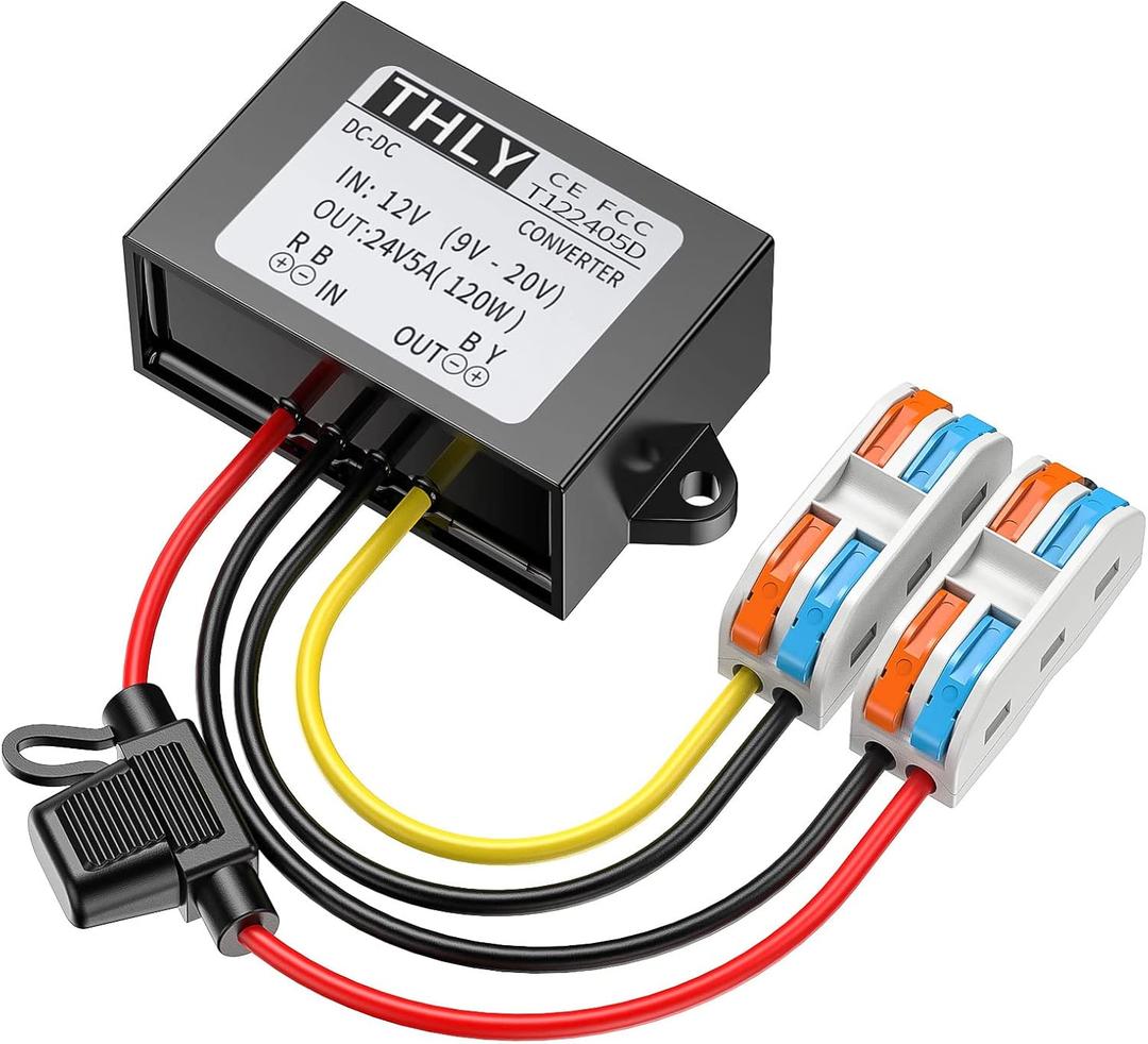 12VDC to 24VDC Vonverter 5A 120W, 12 to 24V Step up Converter with Fuse Waterproof and Wire Terminal Block, 12 to 24 Volt Converter for Golf Cart LED Light Truck Vehicle Boat (Accept DC9-20V Inputs)