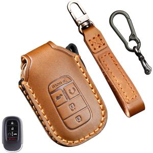2022 2023 2024 2025 2026 Leather Key Fob Cover, Compatible with Honda Accord Civic HR-V CR-V Pilot Sport SI EX EX-L Touring, No Screw Design Retro Style Smart Key Protector, 4/5 Button(Brown)