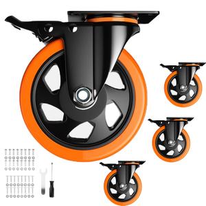 5 Inch Swivel Caster Wheels, Heavy Duty Casters Set of 4, Locking Industrial Casters with Brake, Swivel Top Plate Casters Wheels for Furniture and Workbench, (Free Hardware Kits)