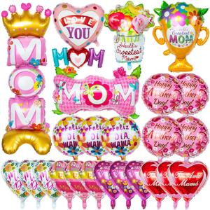 48 Pcs Mothers Day Foil Balloons, Happy Mother's Day Mylar Balloon, Mama Heart Balloons for Best Mom Ever Mom Party Birthday Decorations Supplies