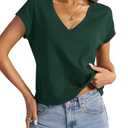 EasyGala Womens Cap Sleeve Crop Tops Cotton V Neck T Shirt Boxy Loose Fit Short Sleeves Tee Summer Fashion Clothes 2026 Deep Green, Medium 