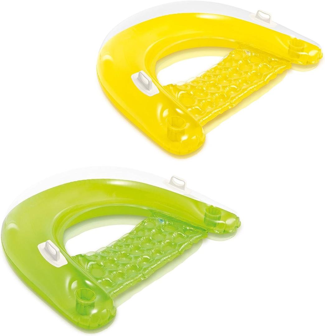 Intex Sit 'N Float Inflatable Lounges Yellow & Green Gift Set Bundle - 2 Pack, 60" X 39", Multicolor