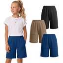 JoyMotion 3 Pack Girls Bermuda Baggy Long Short, 3-Color Set, 9-10 Years
