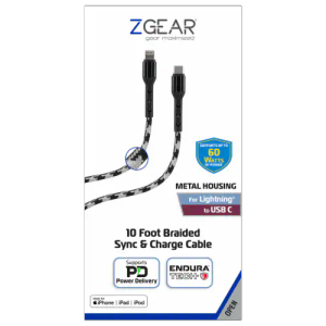 ZGear 10 Foot Braided Sync & Charge Cable - Black/White