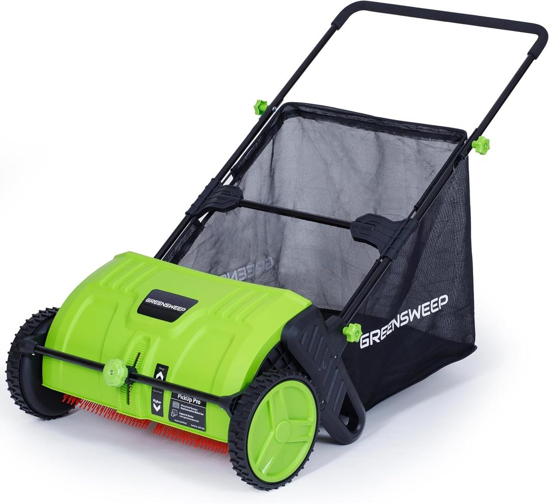 Pickup Pro 2 Leaf & Lawn Sweeper  Push Powered Garden Sweeper for Grass Clippings, Leaves & Debris  Manual Push Yard Sweeper with Height Adjustment & Large Collection Hopper