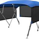 KAKIT 3 4 Bow Bimini Tops for Boats with 3 Mesh Sidewalls Rear Support Poles Boat Canopy Includes Straps Storage Boot, Dark Gray