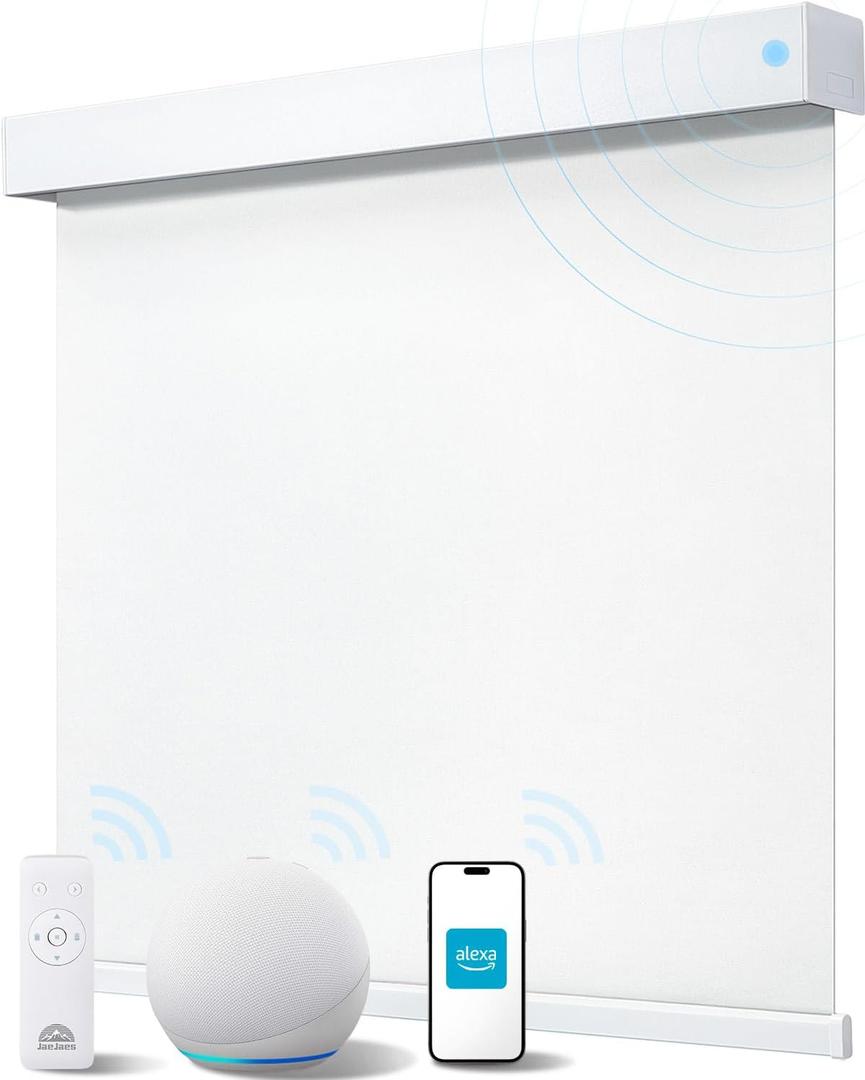 Smart Roller Shades for Windows, Alexa Blackout Motorized Blinds with Remote Control, Easy Install Automatic Electric Blinds for Indoor (22" W x 72" H, White)