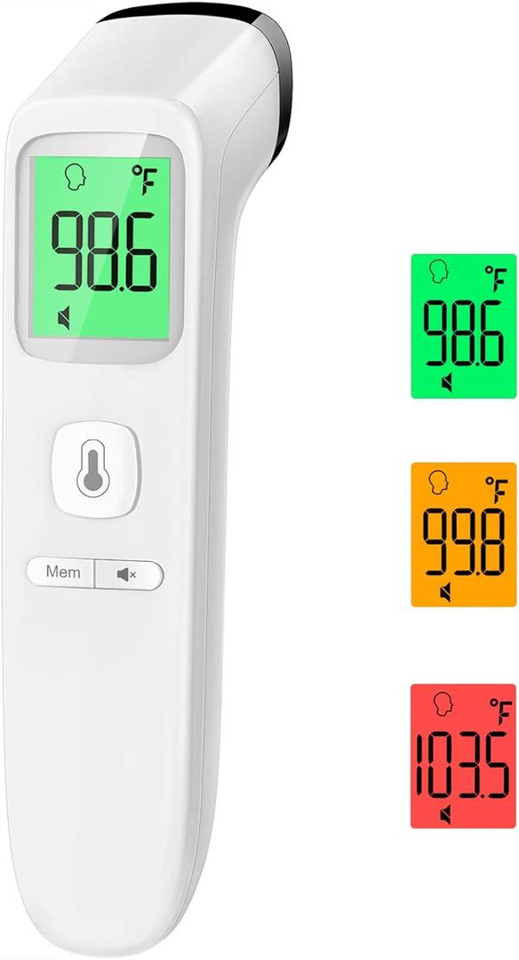 No-Touch Thermometer for Adults and Kids, Accurate Digital Baby Thermometer, Fever Alarm & Silent Mode, 2 in 1 Forehead & Object Mode (White)
