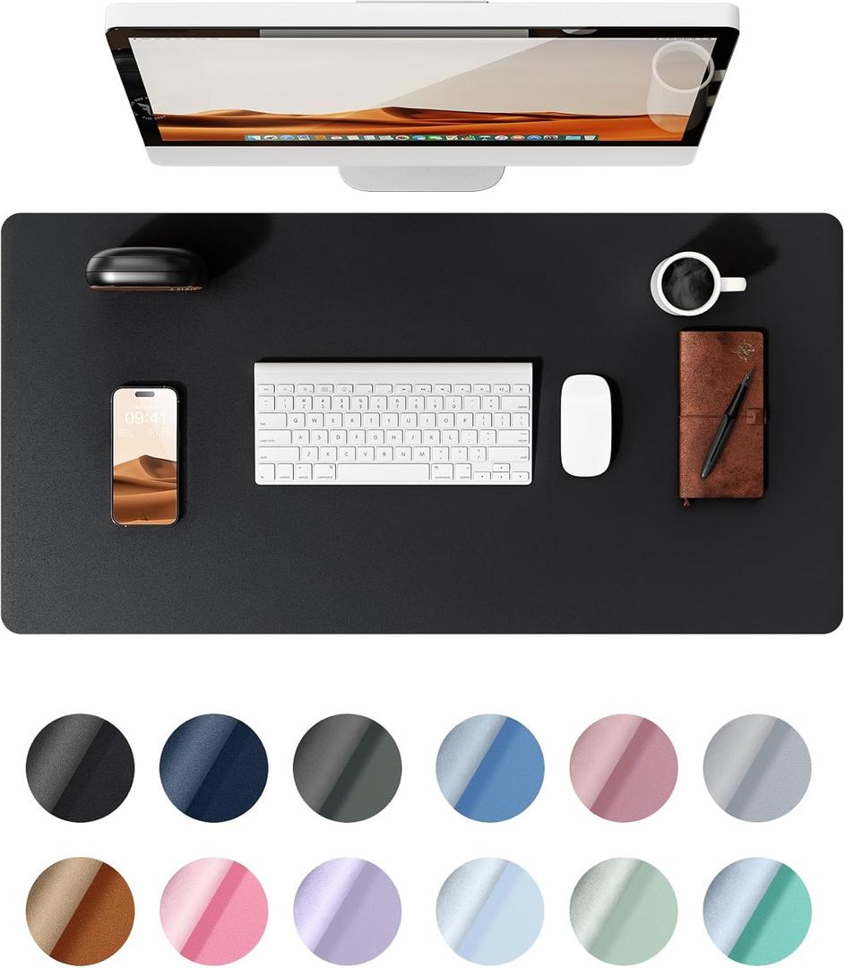 YSAGi Leather Desk Mat, Large Mouse Mat, Non-Slip Desk Pad Desk Protector Mat, Waterproof PU Leather Laptop Mat Table Mat Desk Writing Pad for Office and Home (90 x 43 cm, Black) (35.4" x 17")