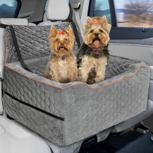 Dog Booster Seat for Larger & Medium Dogs  Comfortable Dog Car Bed with Washable Cover and Storage Pockets for Pets Up to 60lbs (Gray)