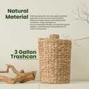 3 Gallons Wicker Woven Waste Basket with Lid - Water Hyacinth Trash Can for Office Garbage - Handwoven WasteBaskets for Bedroom, Bathroom, Kitchen, Living Room - Seagrass Storage Trashcan Boho (10" L x 10" W x 15" H, Natural)