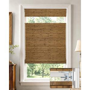 No Drill Cordless Bamboo Roman Shades, 36" W × 64" H, Highfield Teak