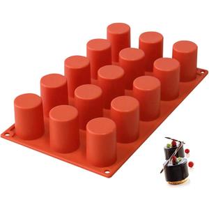 15 Cavities Cylindrical Fondant Silicone Mold DIY Cylinder Pastry Cupcake Jelly Mousse Pan Pudding Muffin Chocolate Making Supplies Cookie Shot Moluds For Baking
