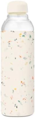 W&P Porter Glass Water Bottle w/ Protective Silicone Sleeve | Terazzo Cream 20 Ounces | On-the-Go | Reusable Bottle for Coffee, Tea and Water | Portable