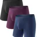 DAVID ARCHY Men's Underwear Ultra Soft Modal Dual Pouch Trunks Ball Pouch Bulge Enhancing Boxer Briefs for Men 3 or 4 Pack (Large, C4, Black/Merlot/Navy - 6.5" in 3 Pack)