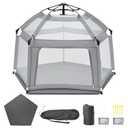 Portable Baby Playpen with Inflatable Mattress & Sunshade,Outdoor Baby Playpen for Babies and Toddlers,Foldable Pop Up Play Tent for Home, Park, Beach and Camping,Beach playpen-Light Gray