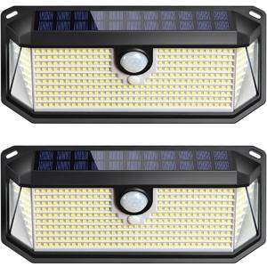 Brightever Solar Outdoor Lights, 4000LM 388 LEDs Motion Sensor Solar Powered Outdoor Light, IP65 Waterproof Exterior Flood Security Lights with 270 Wide Angle & 3 Modes for Patio Garage, 2-Pack (6000K Daylight White)