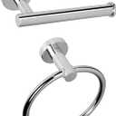 NearMoon 2 Pieces Bathroom Hardware Accessories, Towel Ring and Toilet Paper Holder- Stainless Steel Bath Towel Hanger and Hand Towel Holder, Wall Mounted (Chrome Finish)