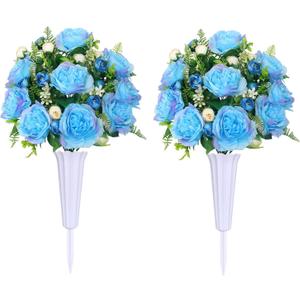 Lodou Artificial Peonies Bouquet, Lifelike Silk Peonies Flowers,Fake Artificial Flowers Peonies Bouquet for Cemetery Grave Decoration, Memorial Day, Home Decor (Blue)
