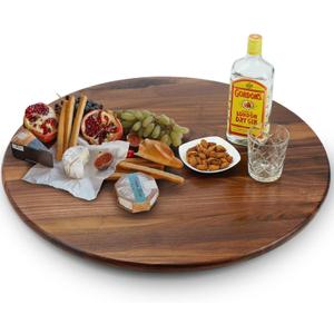 27 Inches Black Walnut Wood Lazy Susan Organizer, Solid Wooden Round Turntable, Rotating Tray for Table Top/Counter Top